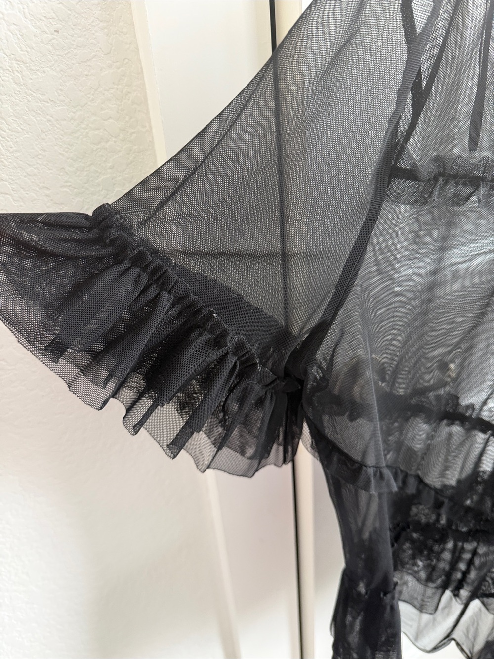 Vince Camuto Sheer Black Ruffle Mesh Top - Picture 3 of 3